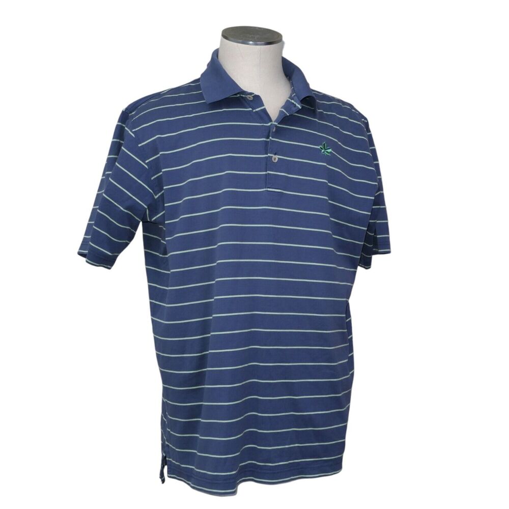 Peter Millar XL Polo Shirt Men's Comfort Blue Green Striped Stretch Golf Cotton